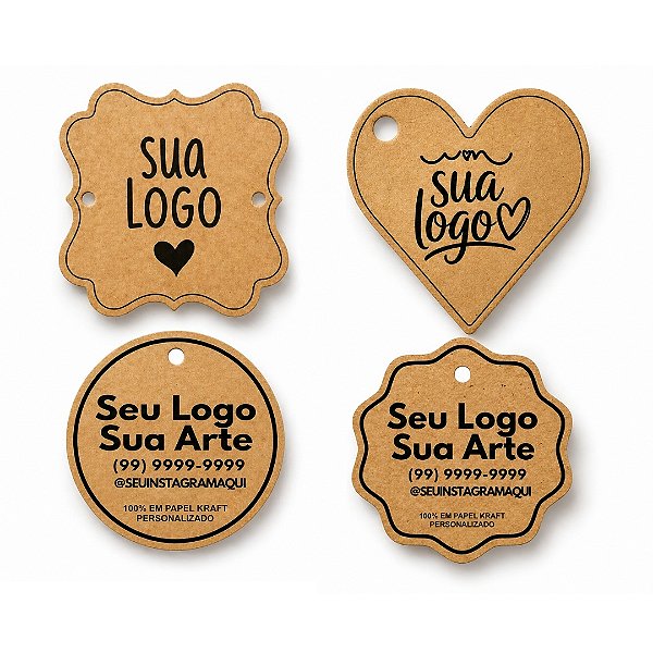1.000 UND - Tag Personalizadas Kraft detalhadas 4,5x4,5cm - impressão em pre