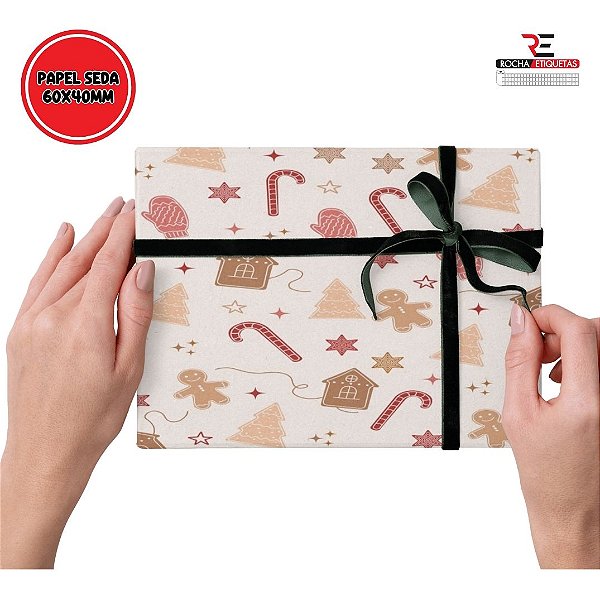 Papel de Seda Estampado Natal 60x40mm – C/ 50 Folhas - Modelo 1