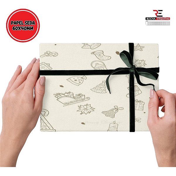 Papel de Seda Estampado Natal 60x40mm – C/ 50 Folhas - Modelo 2