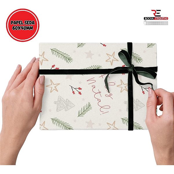 Papel de Seda Estampado Feliz Natal 60x40mm – C/ 50 Folhas - Modelo 3