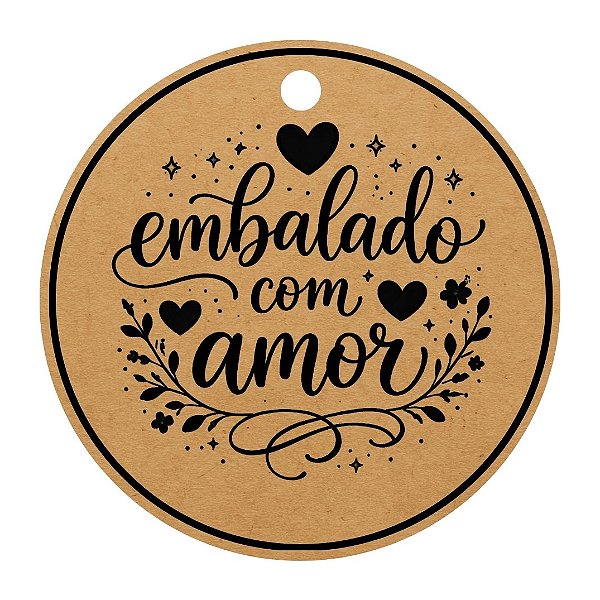 Tag Papel Kraft 4,5x4,5 - Embalado com Amor C/ 120 UND