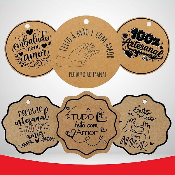 Tag Kraft 4,5x4,5cm c/ 120 Unidades – Frases Variadas | Ideal para Embalagens, Presentes.
