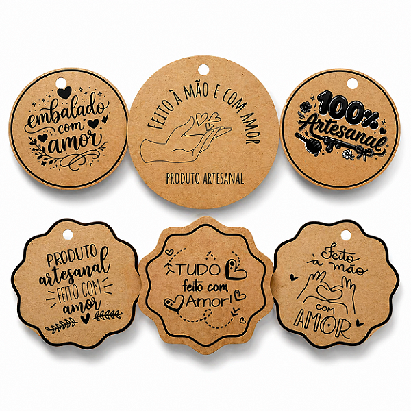Tag Kraft 4,5x4,5cm c/ 120 Unidades – Frases Variadas | Ideal para Embalagens, Presentes.