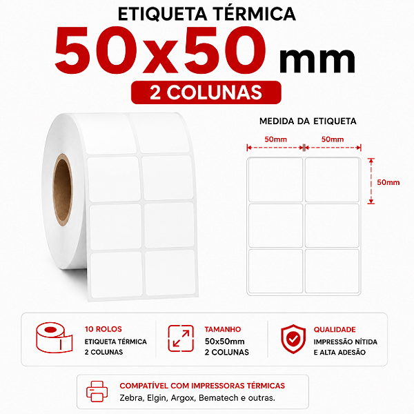 10 Rolos Etiqueta adesiva Térmica 50x50
