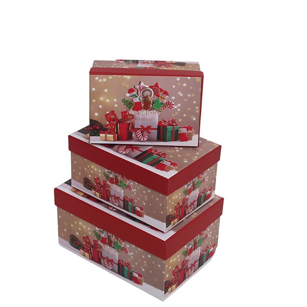 Kit Trio de Caixa de Papel para Presente Natal