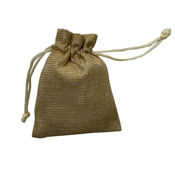 Saquinho de Juta Dourado com Brilho 7x9cm - Pacote com 50 Unidades
