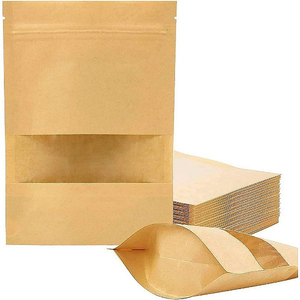 Sacos Stand Up Pouch Kraft 9x14cm c/ Visor - Pct c/ 50 - Four Star