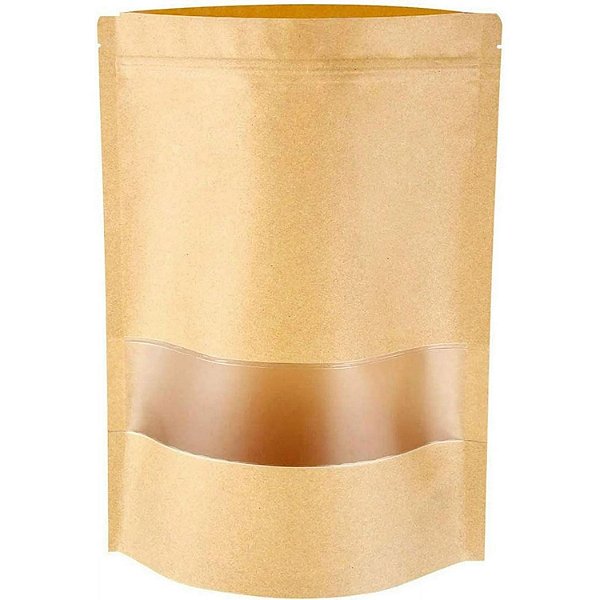 Saco Stand Up Pouch Kraft c/ Visor 20x30+5 cm - Pct c/ 50
