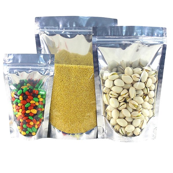 Saco Stand Up Pouch Prata c/ Frente Transparente 18x26+4 cm - Pct c/ 50