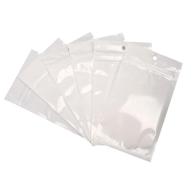 Saco Zip Hermético Branco 8x14cm c/ Frente Transparente - Pct 100