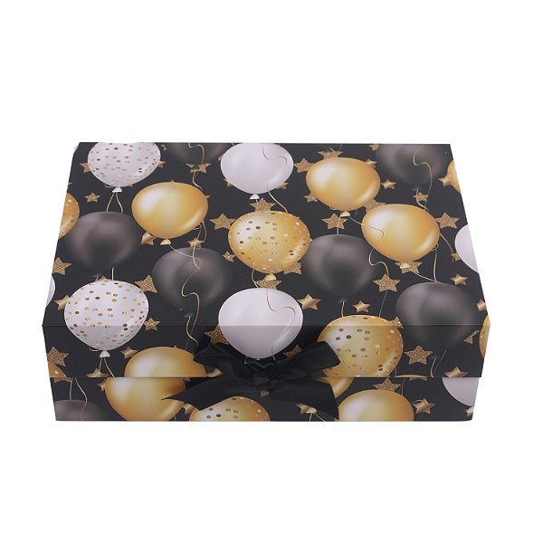 Caixa Dobrável Estampa Balão Papel e Cetim (P) 28.2x20.2x9.2 cm