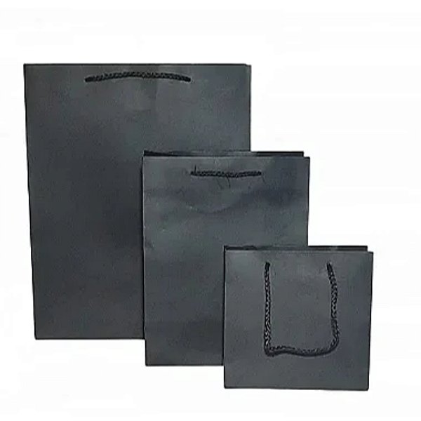 Sacola de Papel Preta Lisa (L) 32x26x12cm - Pct c/ 12