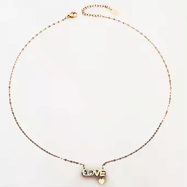 Colar Aço Inox Dourado c/ Pingente Love - 1 Peça