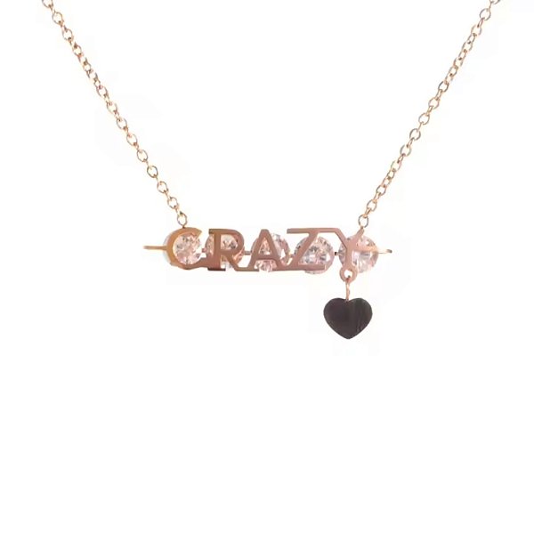 Colar Aço Inox Dourado c/ Pingente Crazy - 1 Peça