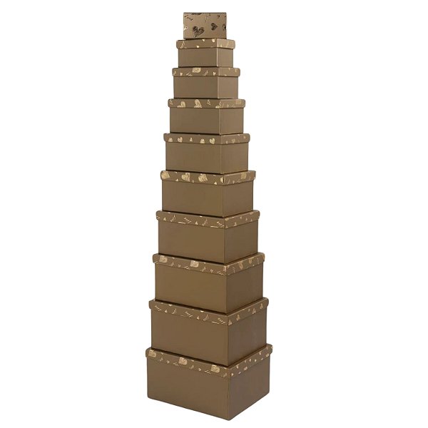 Conjunto de Caixas de Papel Douradas c/ Tampa Estampada - Pct c/ 10