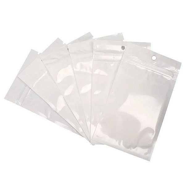 Saco Zip Hermético Branco 6x10cm c/ Frente Transparente - Pct c/ 100