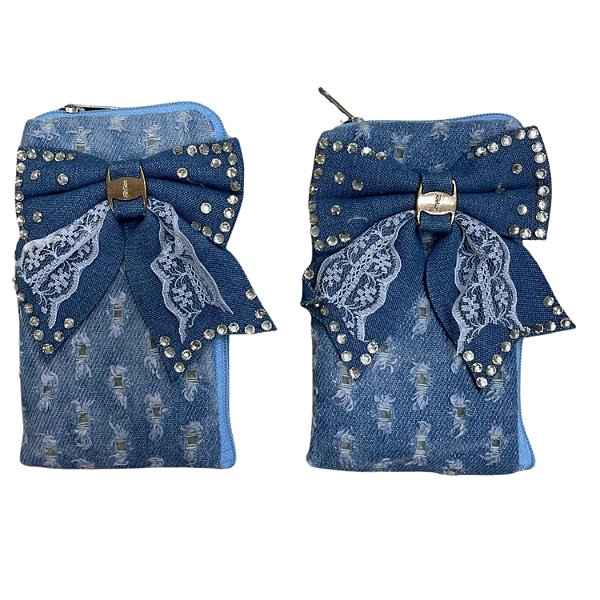 Porta Celular de Tecido Azul - 12 Peças