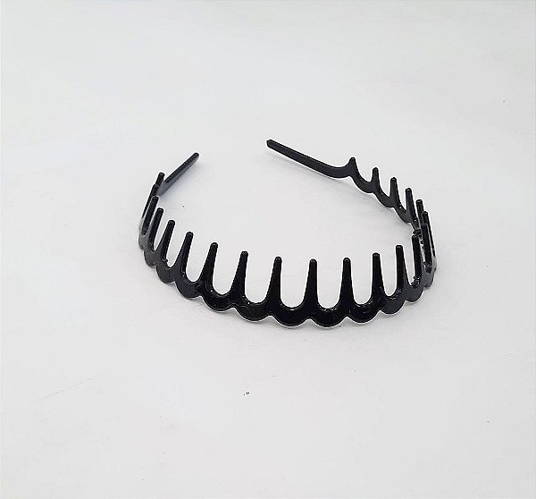 Tiara Plástica Inquebrável Preta - 12 Peças - 2,5 x 14 x 12cm