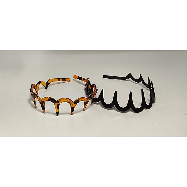 Tiara de Plástico Inquebrável P/ Cabelo - Preta e Tartaruga - 3cm