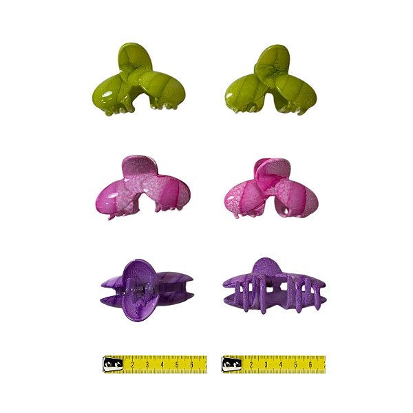 Piranha de Plástico p/ Cabelo 6.5cm - Colorida - 12 Peças