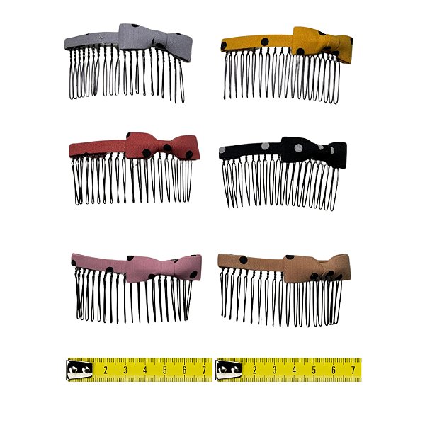 Pente de Metal e Tecido p/ Cabelo 7cm - Cores Variadas - Pct c/ 12