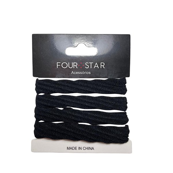 Rabicó de Tecido Nylon e Spandex Preto 3x12cm Cartela c/ 4 - Pct c/ 12