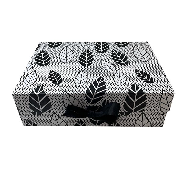 Caixa Dobrável Estampa Folha com Poá Papel e Cetim (P) 28.2x20.2x9.2cm