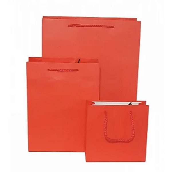 Sacola de Papel Laranja Lisa (M) 23x18x10cm - Pct c/ 12