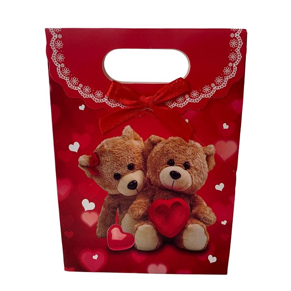Sacola de Papel P/ Presente com Velcro Estampa Urso (S) 12x6x16cm - Pct c/ 12