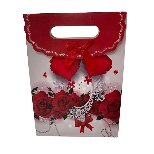 Sacola de Papel P/ Presente com Velcro Estampa Flores (M) 19x9x27cm - Pct c/ 12
