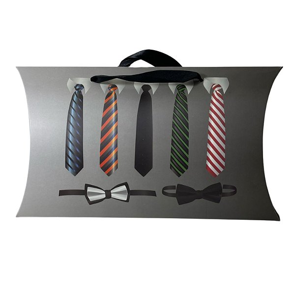 Sacola de Papel p/ Presente Estampa Gravata (L) 44x25x6.5cm - Pct c/ 12
