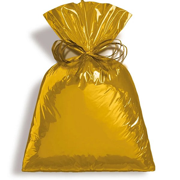 Saco para Presente Metal Liso Dourado 20x29cm - Pct c/ 50
