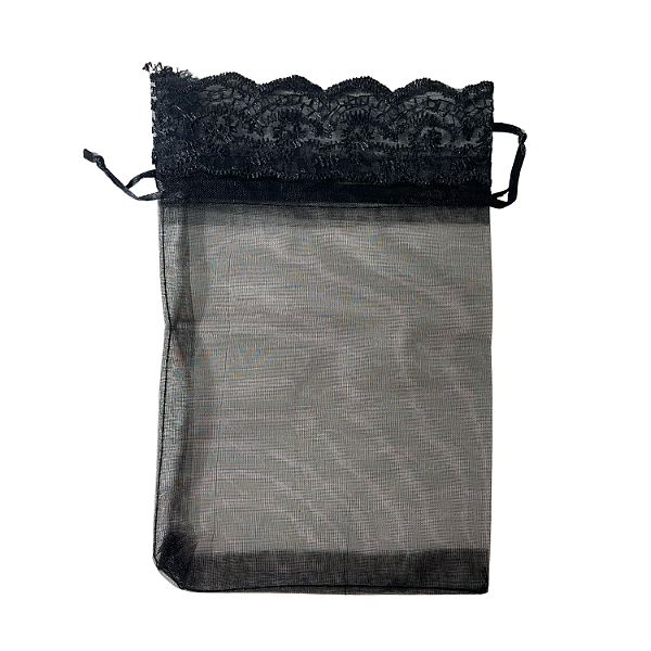 Saquinho de Organza Preto com Renda 13x18cm - Pct c/ 50