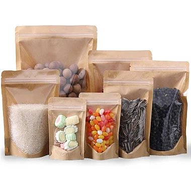 Sacos Stand Up Pouch 20x30cm Kraft Frente Transparente - Pct c/ 50