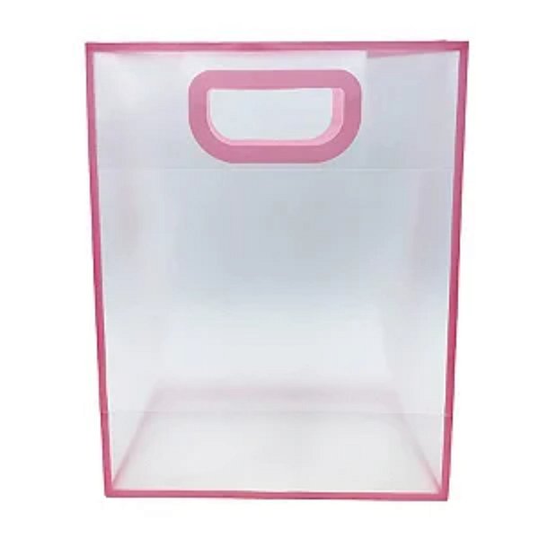 Sacola PVC Transparente Borda Rosa (L) 25x30x15cm - 12 Un