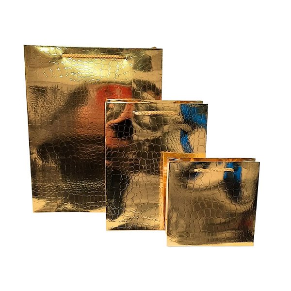 Sacola de Papel Dourada Metalizada (P) 14.5x15x6cm - Pct c/ 12