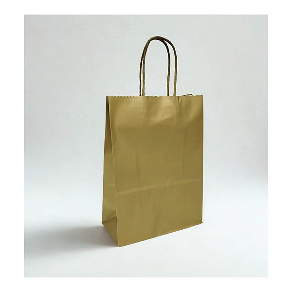 Sacola de Papel p/ Presente Dourada Lisa (M) 22x27x11cm - Pct c/ 12