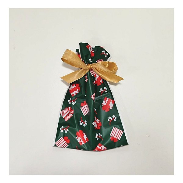 Saco para Presente Verde de Natal 15x23cm - Pct c/ 50