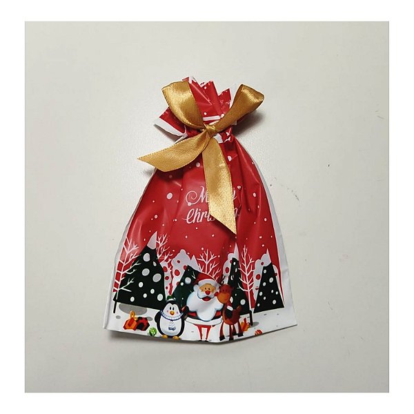 Saco para Presente Vermelho de Natal 29x42cm - Pct c/ 50