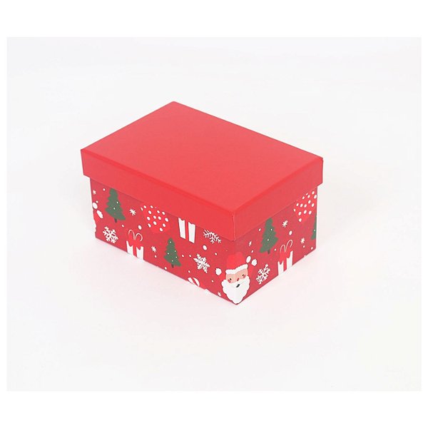 Conjunto de 10 Caixas Estampa de Natal c/ Tampa Vermelha
