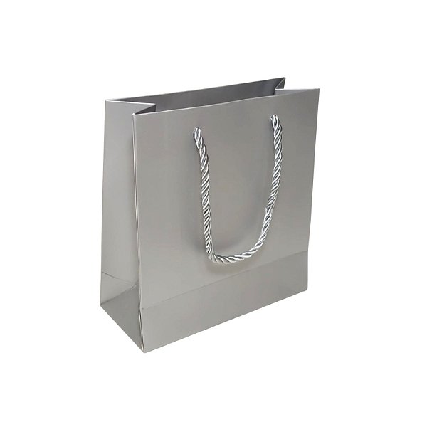 Sacola de Papel Prata Lisa (M) 18x10x23cm - Pct c/ 12