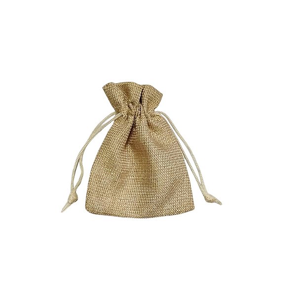 Saquinho de Juta Dourado com Brilho 9X12cm - Pct c/ 50