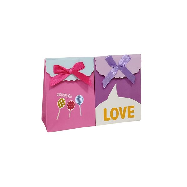 Sacola de Papel P/ Presente com Velcro Estampada (SS) 7.5X10.5X4cm - Pct c/ 12