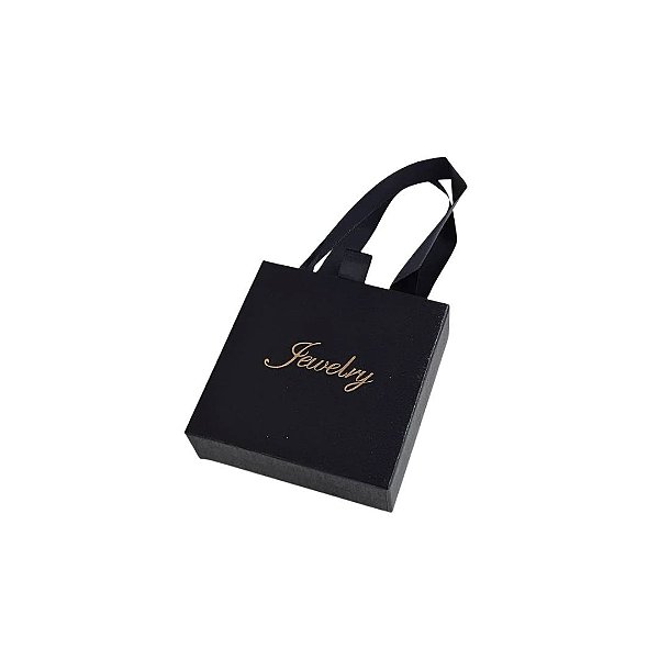 Caixinha de Papel Preto P/ Presente com Alça 9x9cm - Pct c/ 12 - Four Star