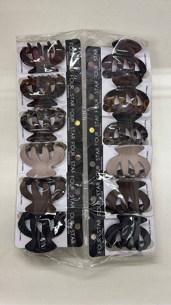 Piranha de Cabelo Four Star de Plástico Media 6cm - 12 unidades - 6465-XS2