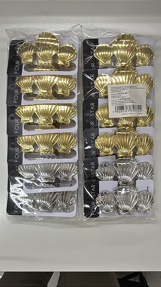 Piranha de Metal Four Star Conchas Dourada e Prata 8cm - 12 unid -Y575-57