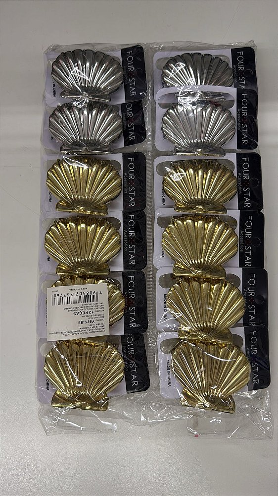 Piranha de Metal Four Star Conchas Dourada e Prata 7cm - 12 unid - Y575-58