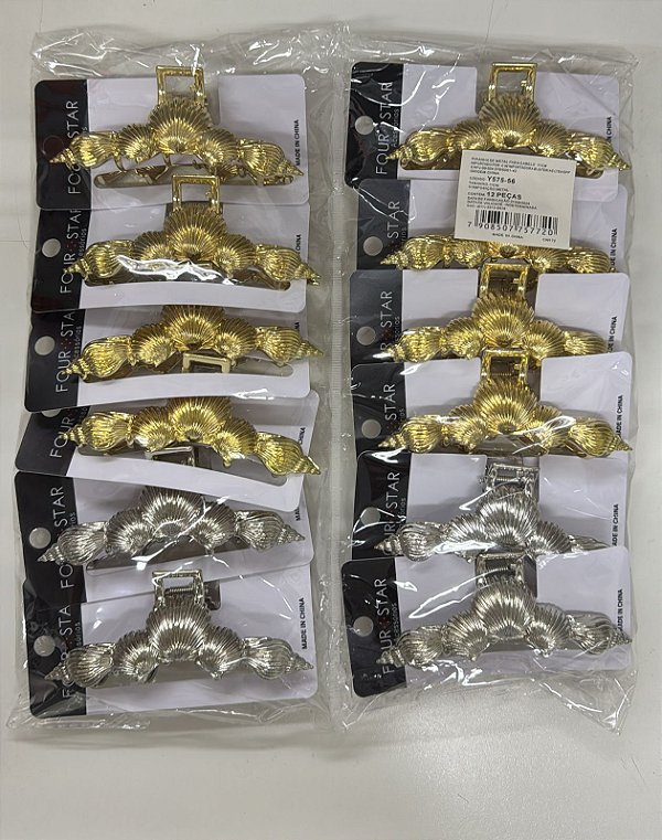 Piranha de Metal Four Star Conchas Dourada e Prata 7cm - 12 unid - Y575-56