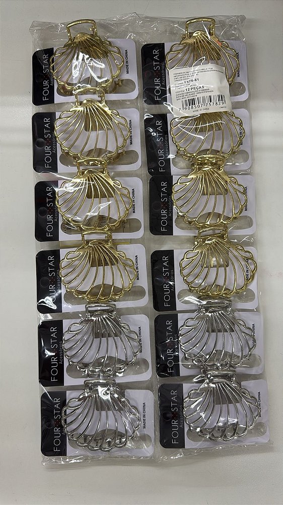 Piranha de Metal Four Star Concha Dourada e Prata 7cm - 12 unid - Y575-61