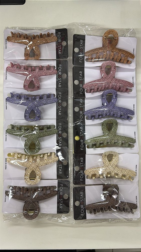 Piranha de Cabelo Four Star Grande 9cm de Plástico Colorida - 12unidades - 6424-XV2